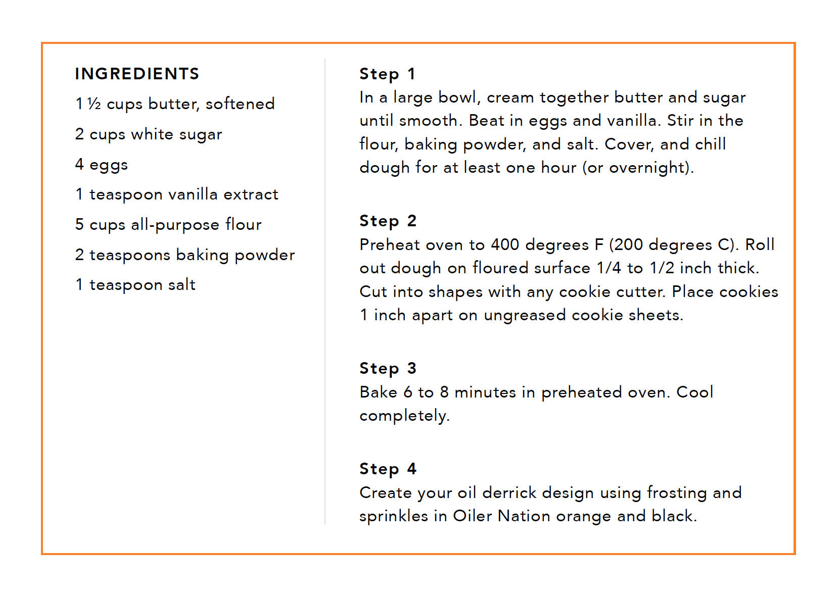 Oiler Nation Home for the Holidays cookie recipe card